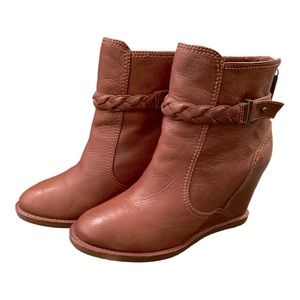 Johnston & Murphy Brown Leather Wedge Booties Women’s Size 7
